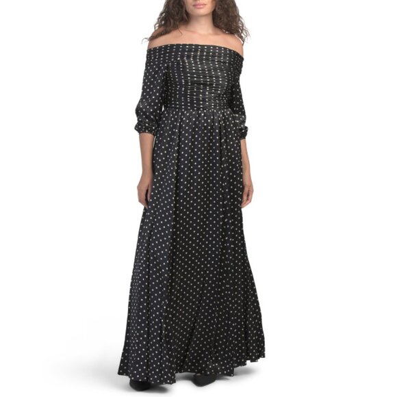 MIKAEL AGHAL Black/White Silk Blend Polka Dot Gown